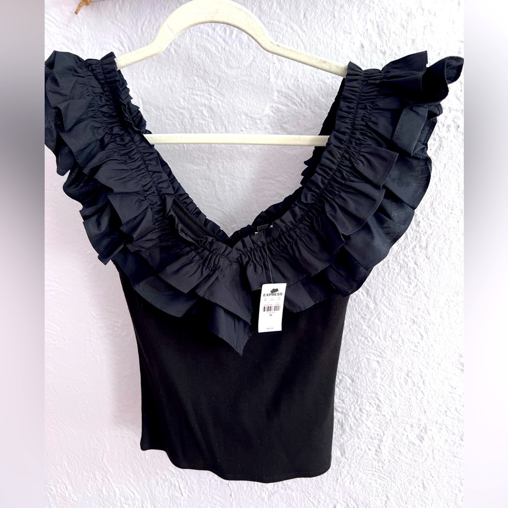 Black tank with ruffles
